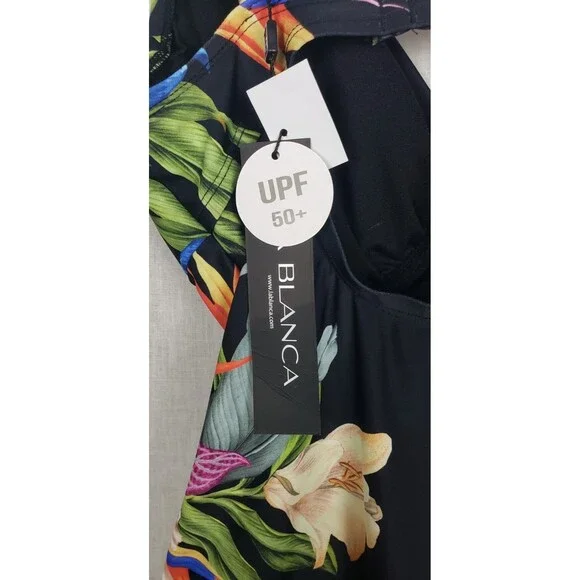 La Blanca Swimwear One Piece Black Floral Twist UPF 50+ Beach Resort Vacation - Picture 3 of 5